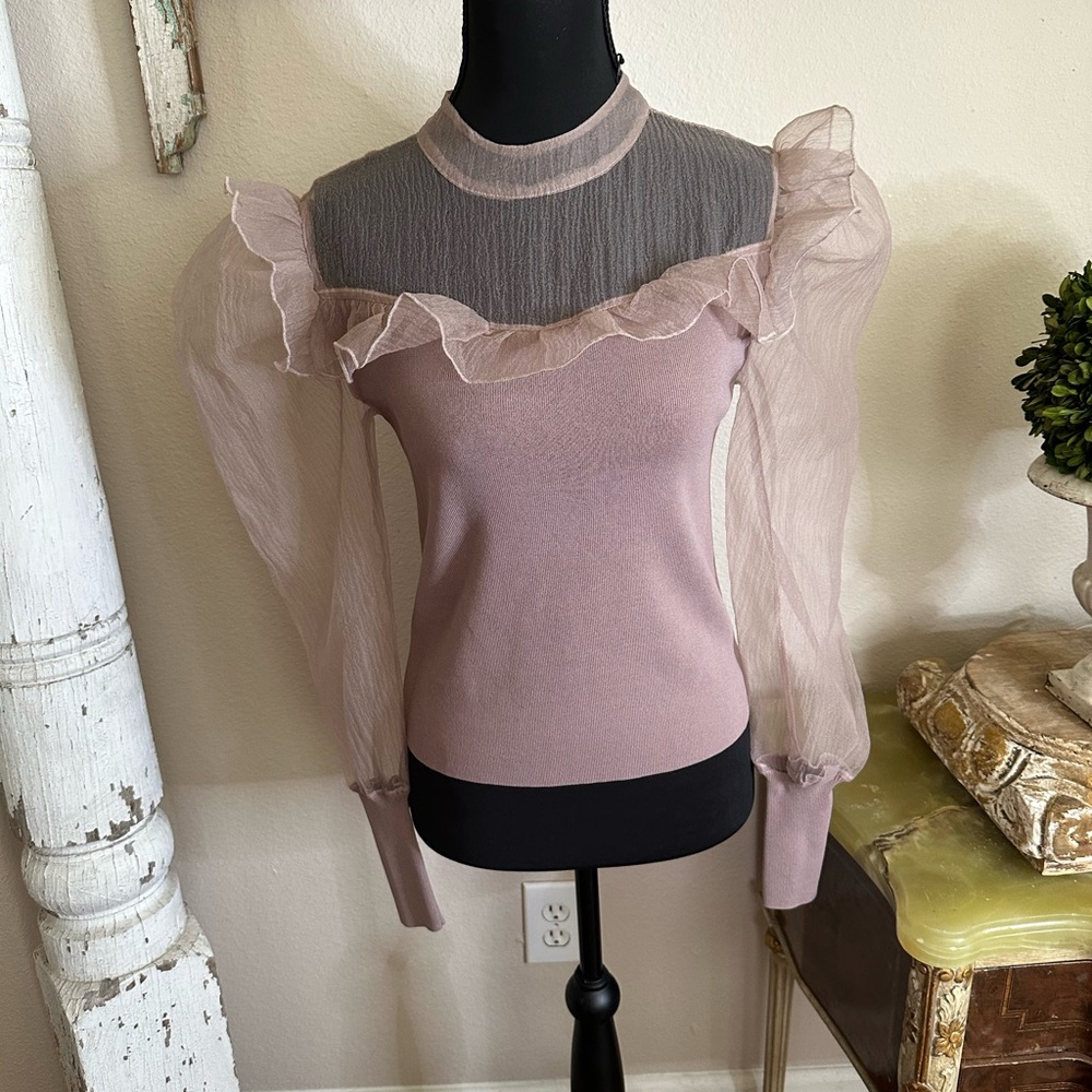 Zara Purple Ruffled Blouse with Puff Sleeves